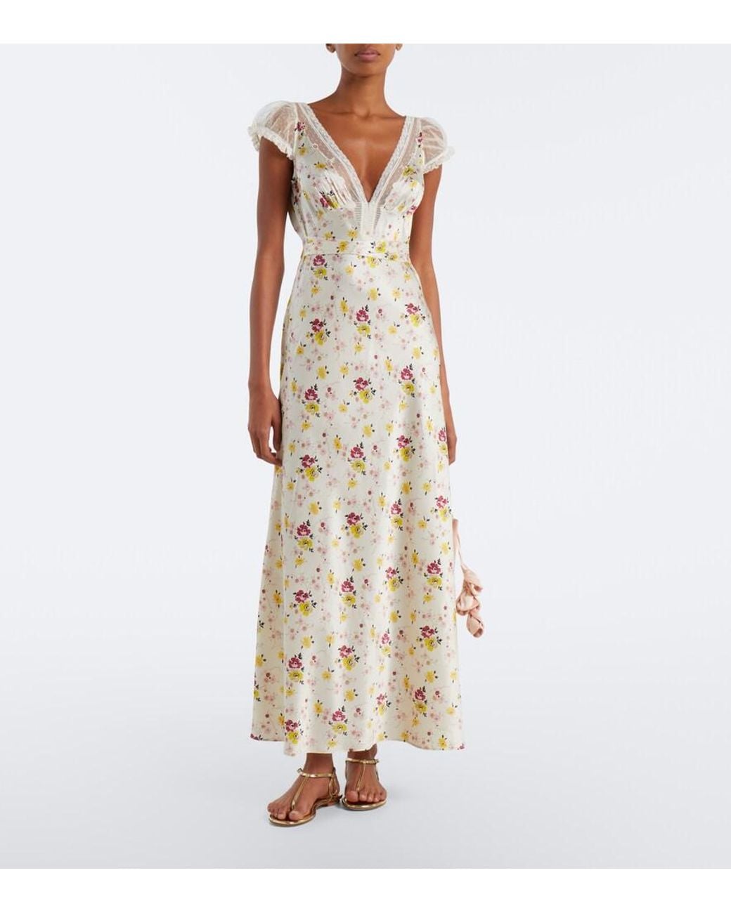 Doen Metallic Corelia Lace-Trimmed Silk Satin Maxi Dress