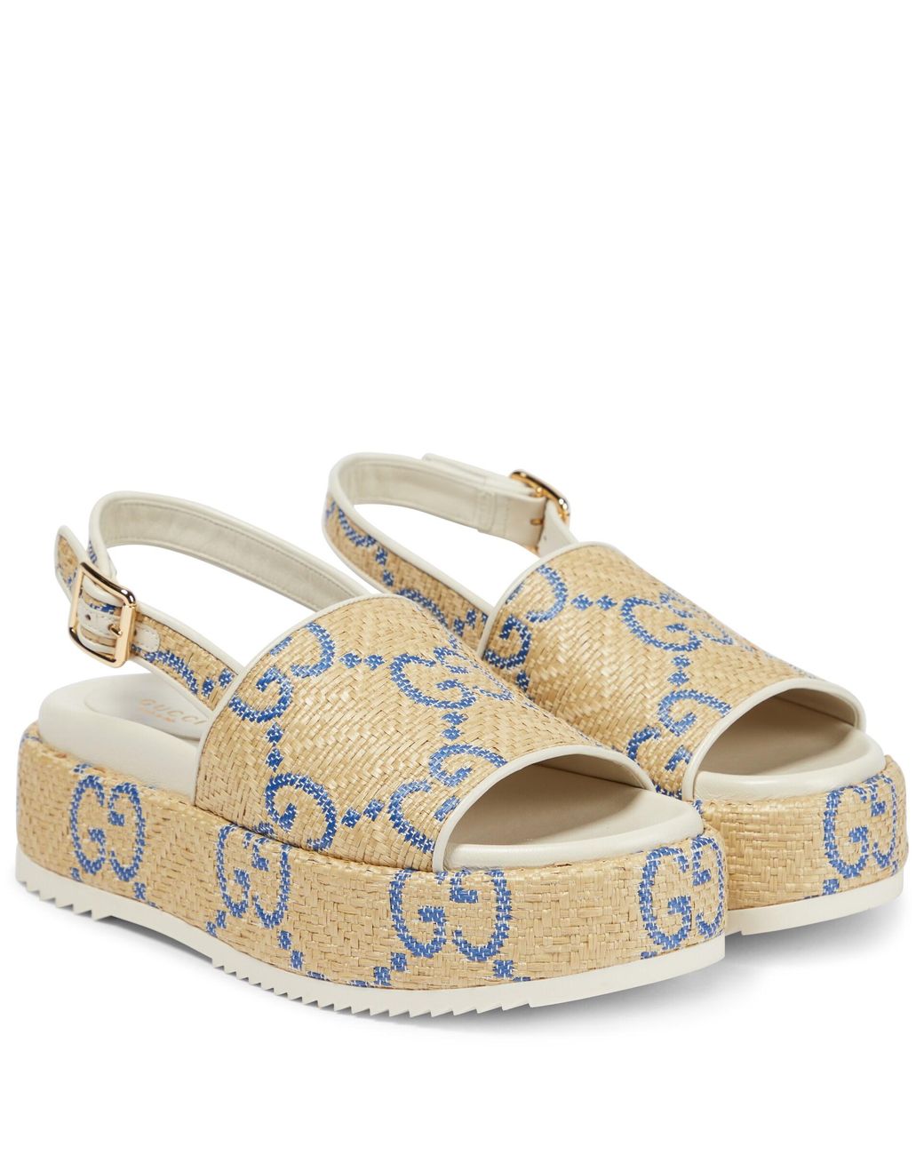 Gucci GG Raffiaeffect Platform Sandals Lyst