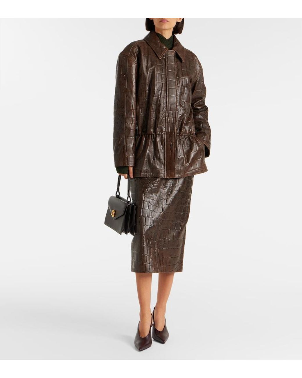 Emilia Wickstead Brown Norcutt Croc-Effect Leather Jacket
