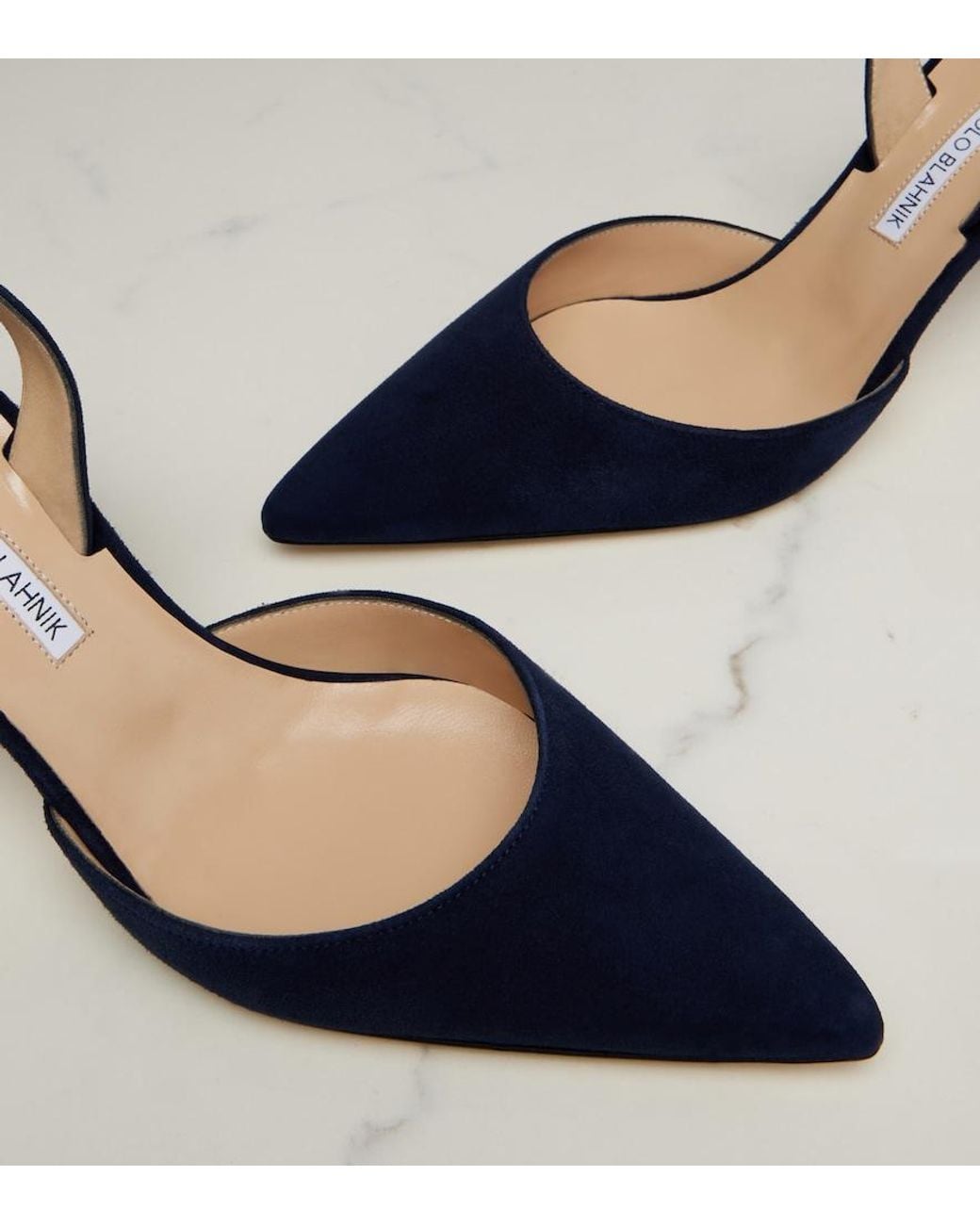 Manolo Blahnik Blue Carolyne 70 Suede Slingback Pumps