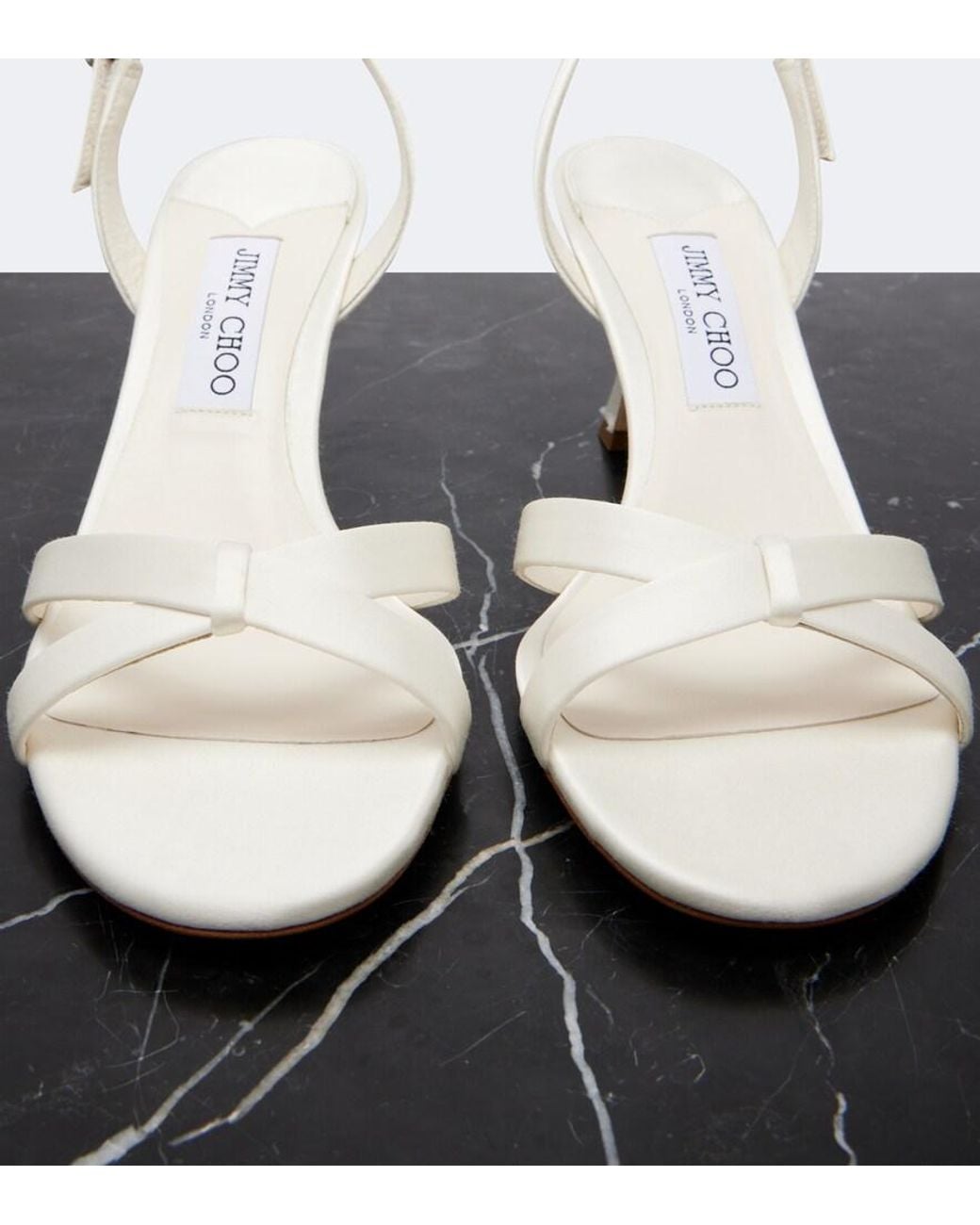 Jimmy Choo White Elsy 70 Satin Sandals