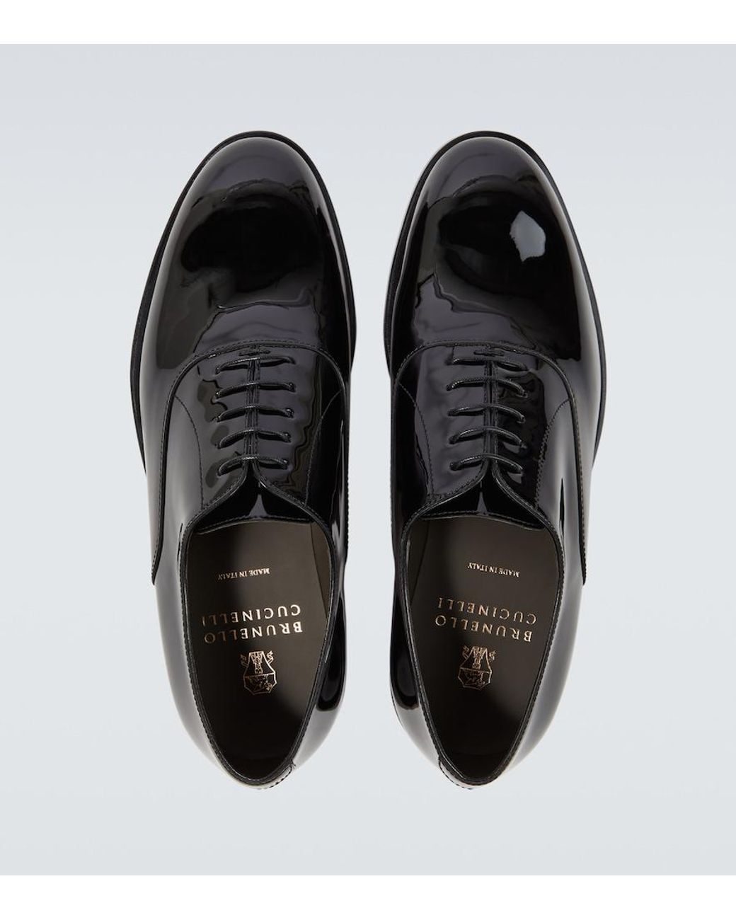 Brunello Cucinelli Black Patent Leather Oxford Shoes for men