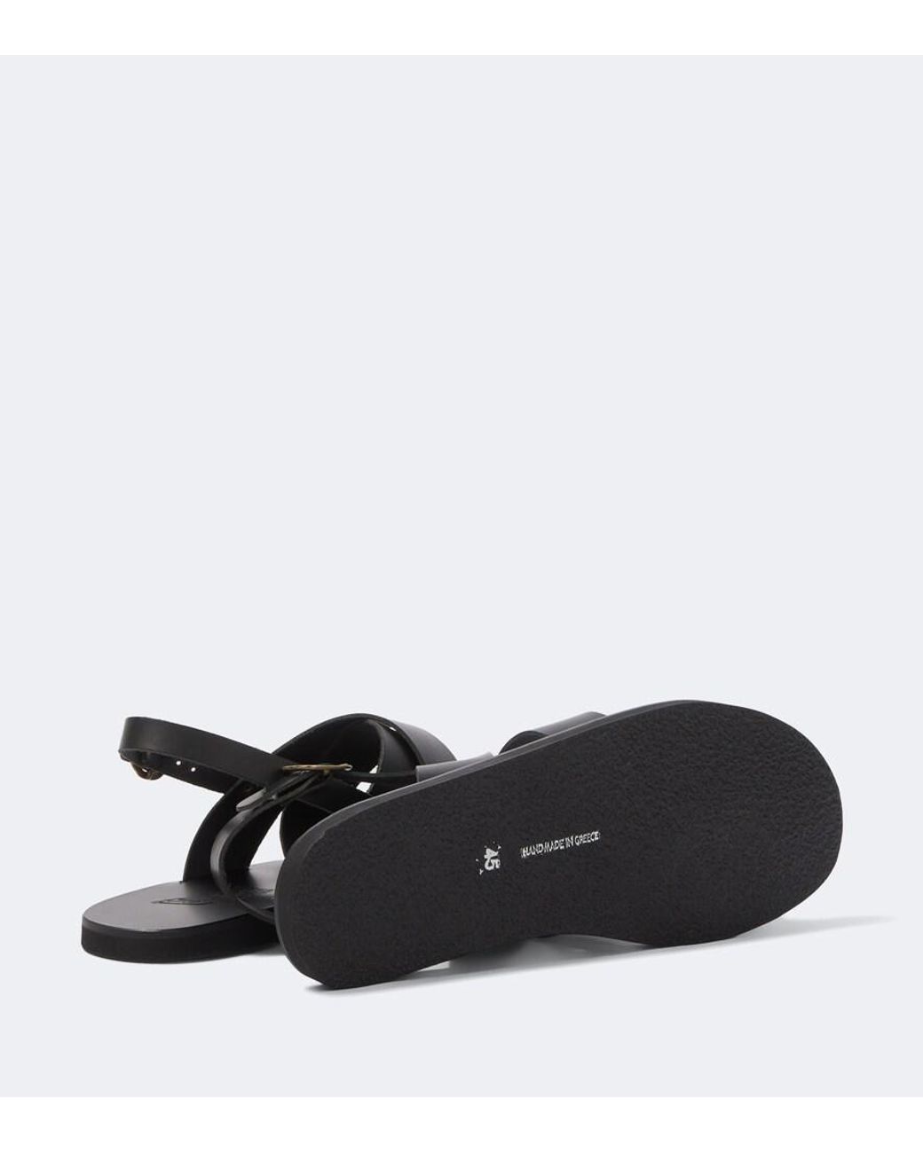 Ancient Greek Sandals Black Miltos Leather Slingback Sandals for men