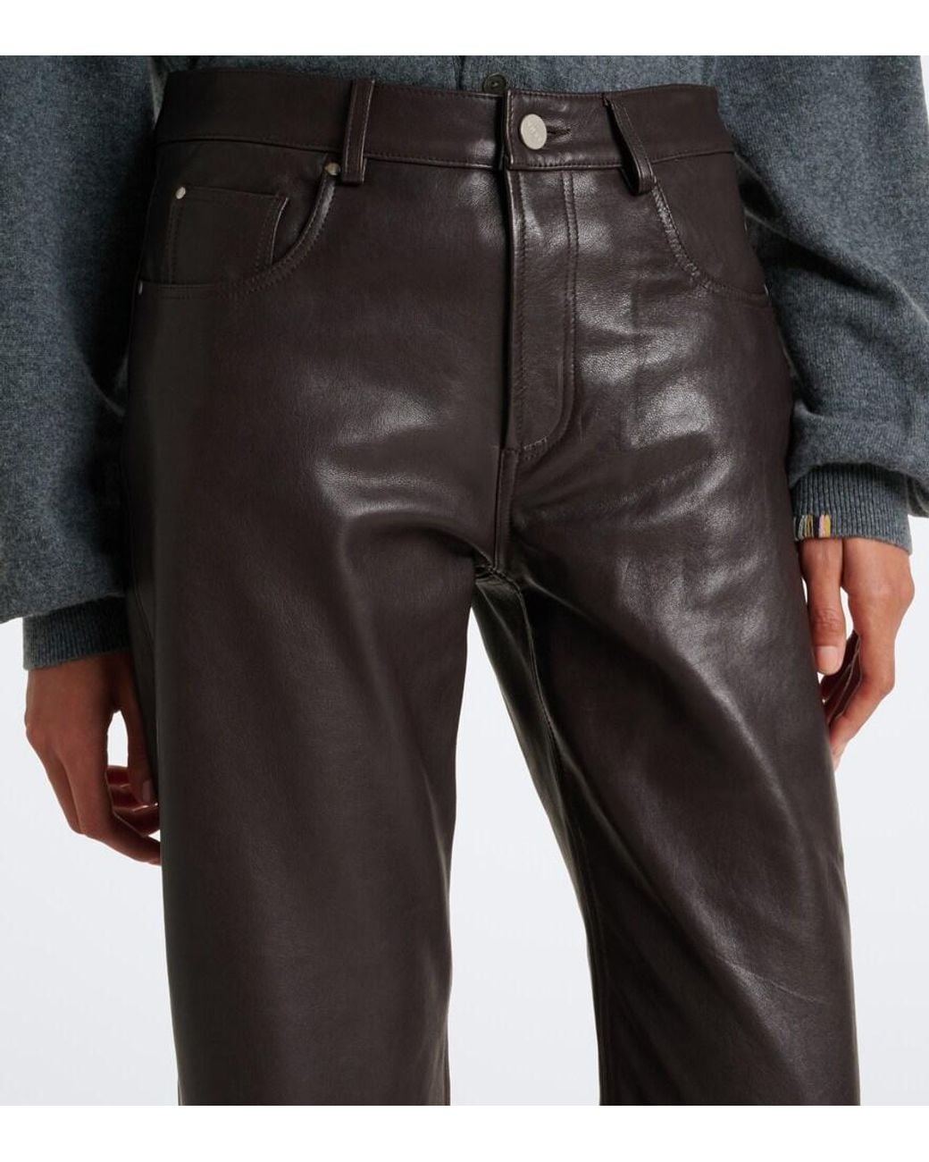 Arma Gray Jean Leather Straight Pants