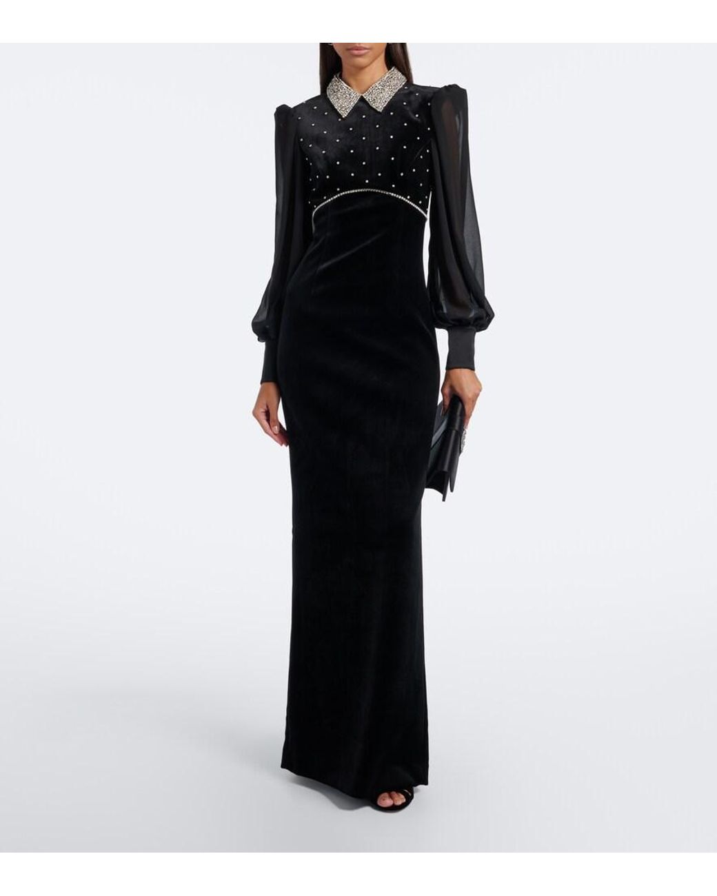 Rebecca Vallance Black Ingred Crystal-Embellished Velvet Gown
