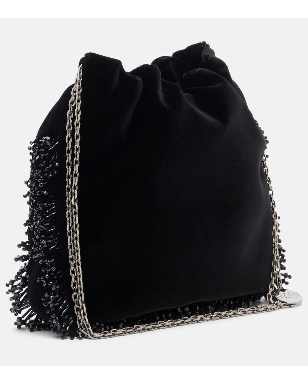 Roger Vivier Black Pilgrim Mini Beaded Velvet Bucket Bag