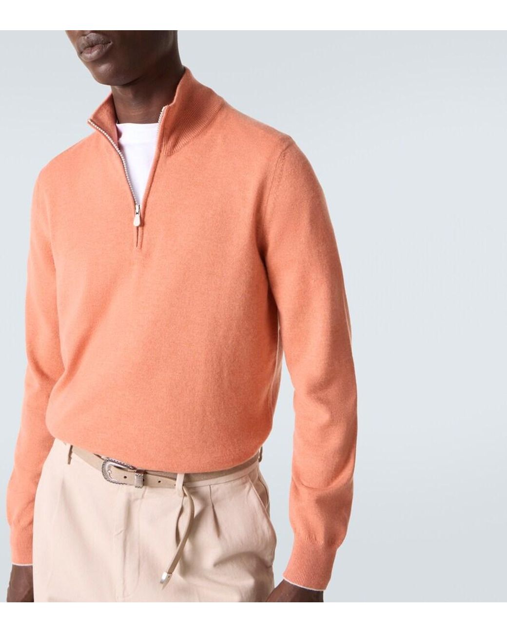 Brunello Cucinelli Orange Cashmere Sweater for men