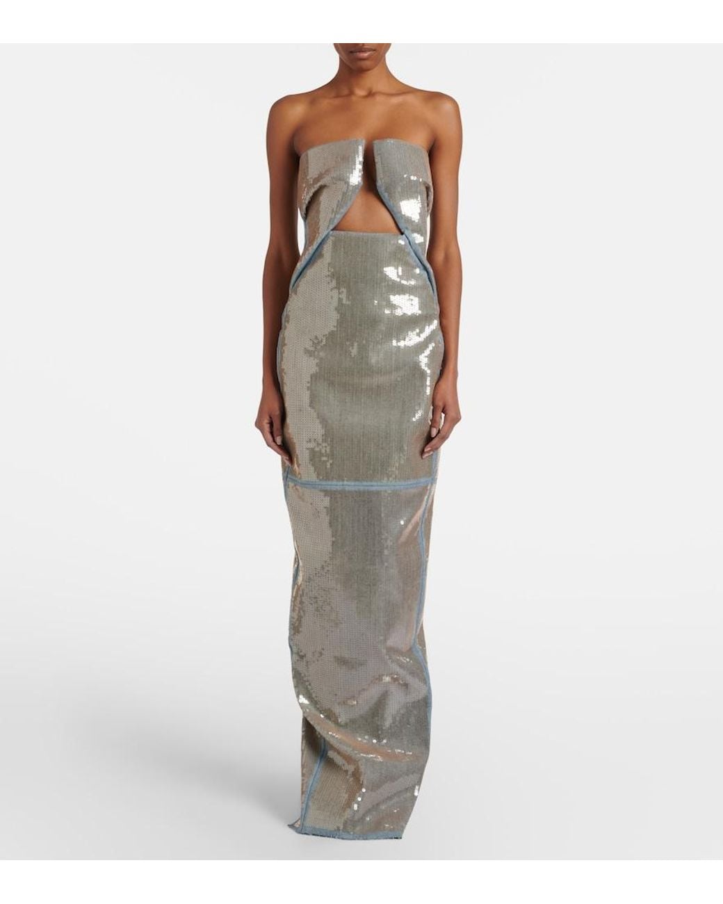 Rick Owens Metallic Prong Sequined Denim Gown