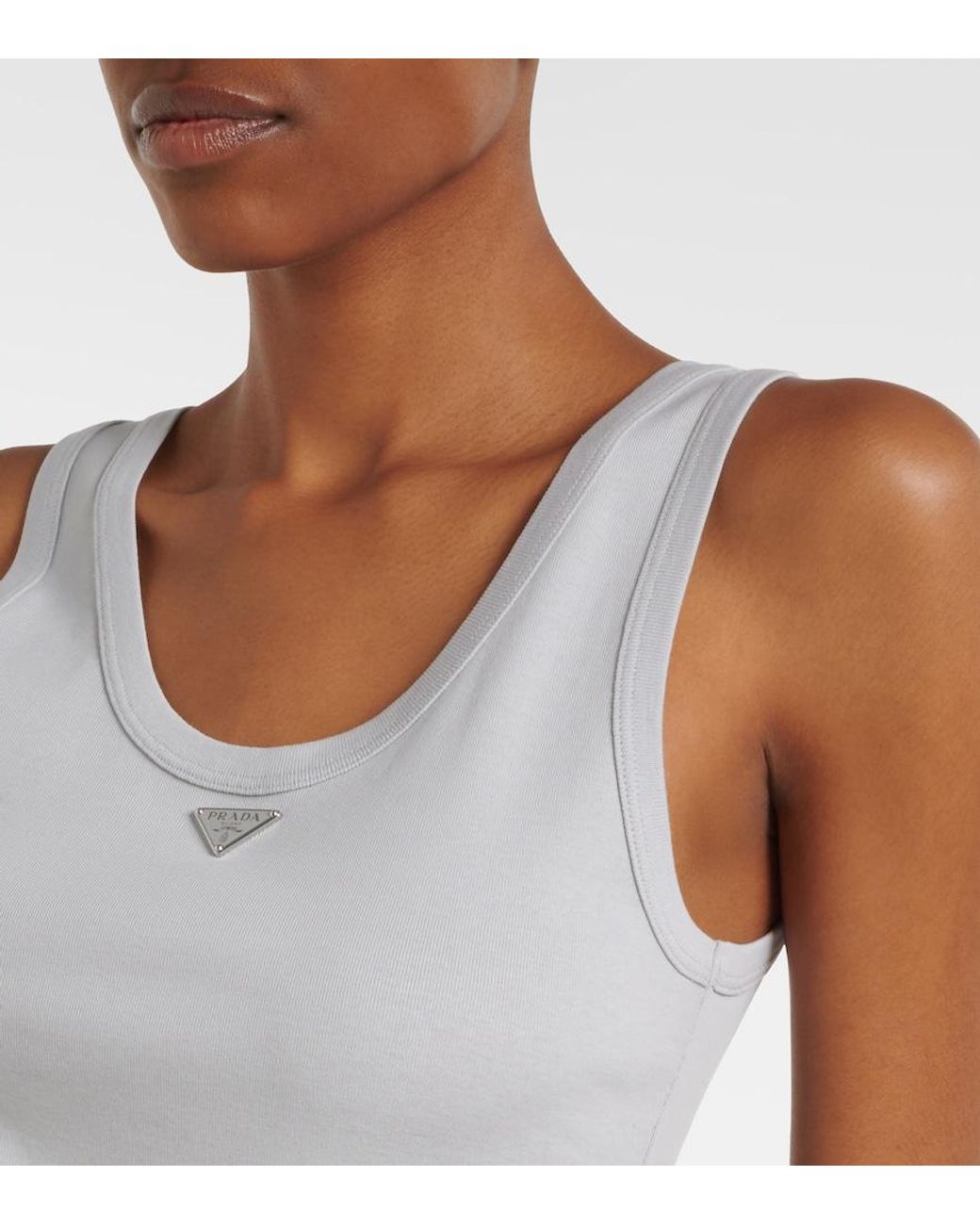 Prada Gray Ribbed-Knit Cotton Tank Top