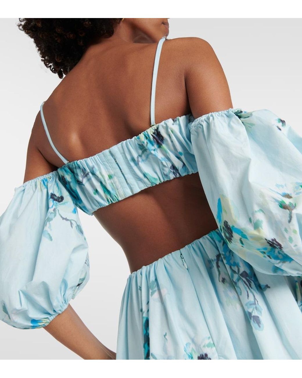 Zimmermann Blue Lightburst Floral Cotton Crop Top