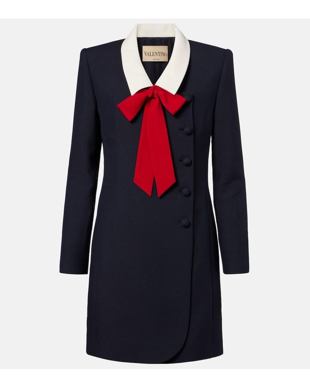 Valentino Garavani Blue Crepe Couture Tie-Neck Minidress