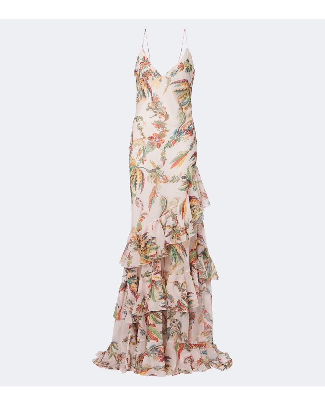 Etro Natural Floral Ruffled Gown
