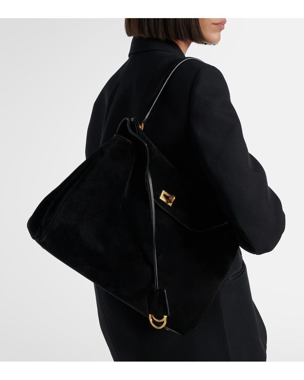 Balenciaga Black Rodeo Medium Suede Shoulder Bag