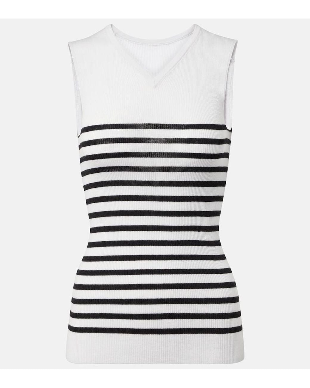 Khaite White Renato Striped Wool-Blend Top