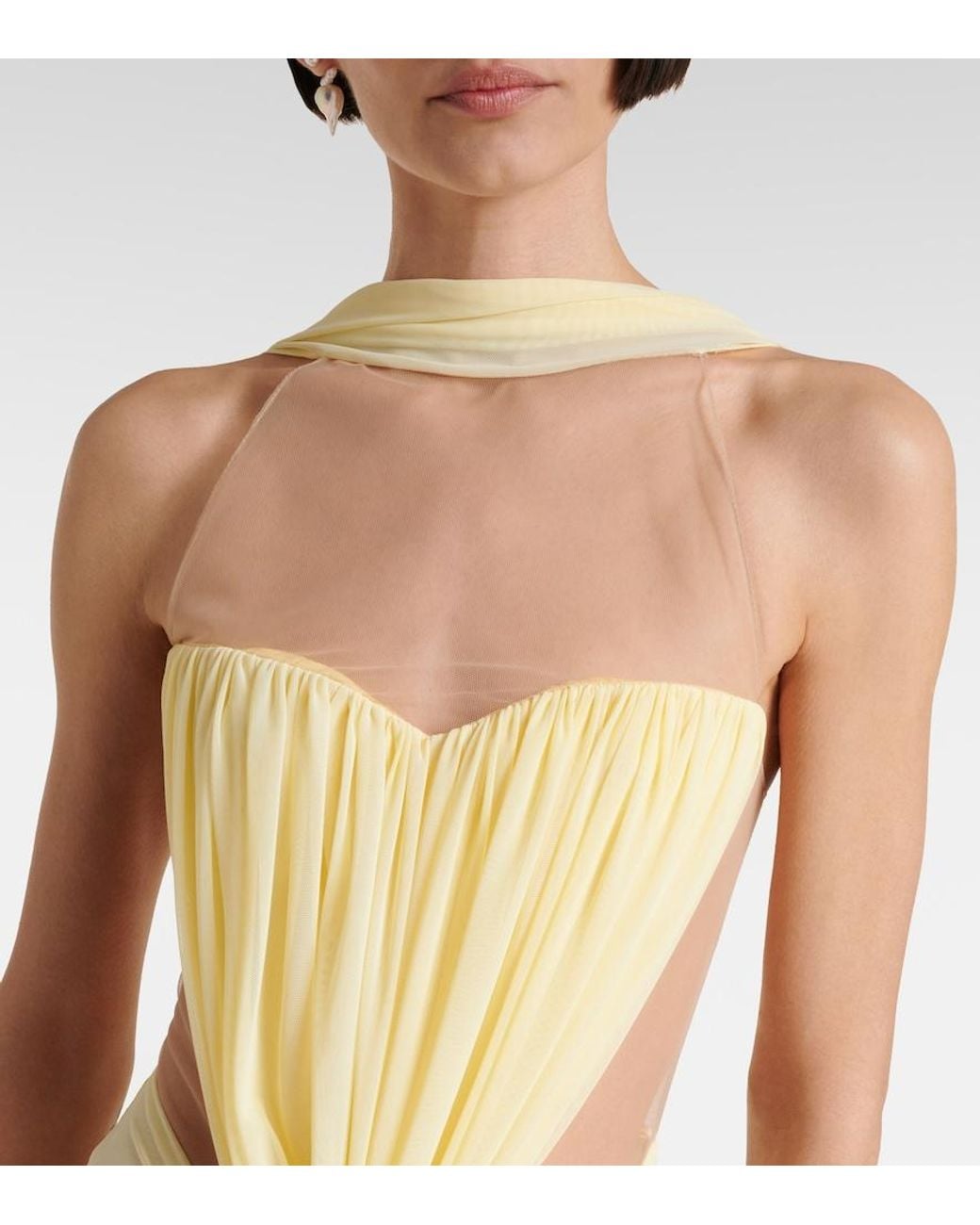David Koma Metallic Ruched Halterneck Gown