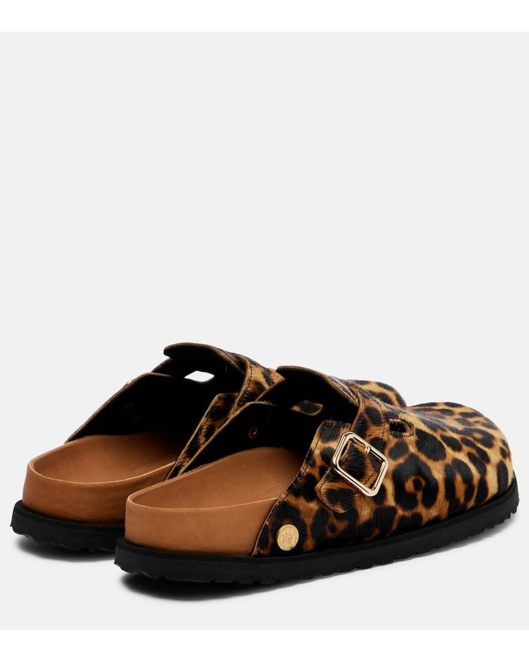 Birkenstock Brown Boston Leopard-Print Calf Hair Clogs