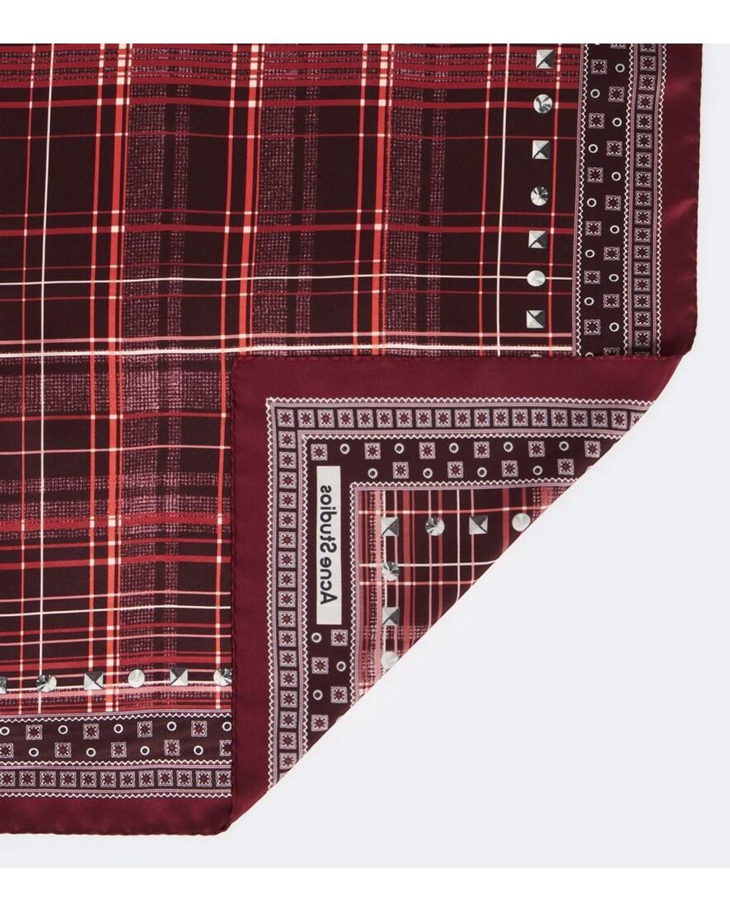 Acne Red Checked Silk Satin Scarf