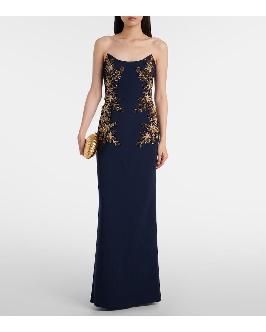 Rebecca Vallance Blue Orla Embellished Crepe Bustier Gown