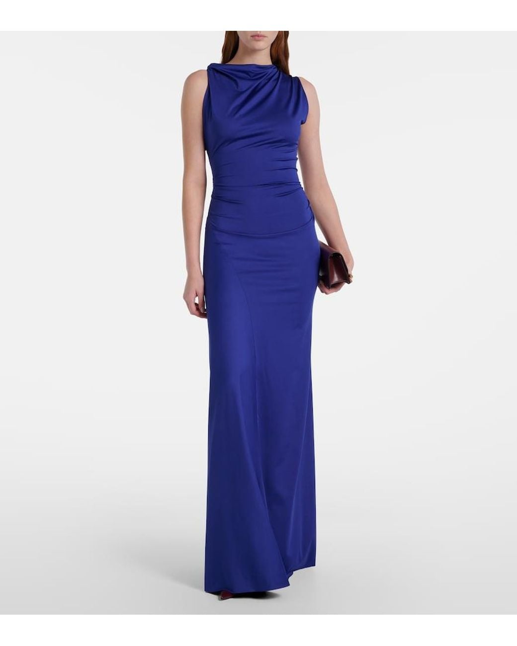 Victoria Beckham Blue Asymmetric Draped Gown