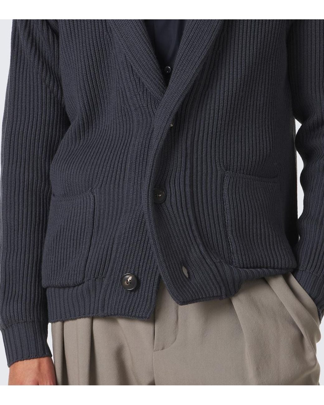 Thom Sweeney Blue Ribbed-Knit Wool Cardigan for men