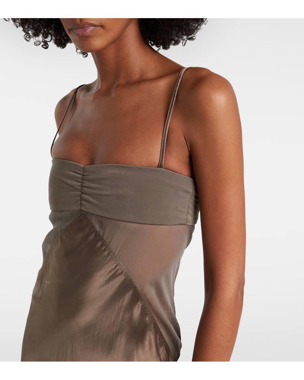 Rick Owens Brown Combo Silk-Trimmed Satin Gown