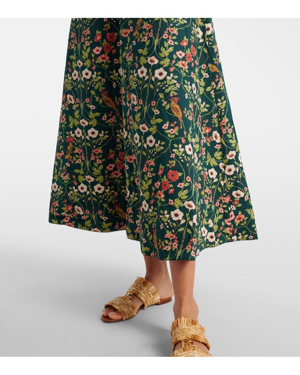 Agua Bendita Green Verano Cutout Floral Cotton Midi Dress