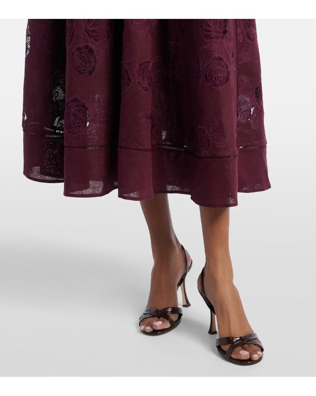 Self-Portrait Purple Broderie Anglaise Cotton And Linen Midi Dress