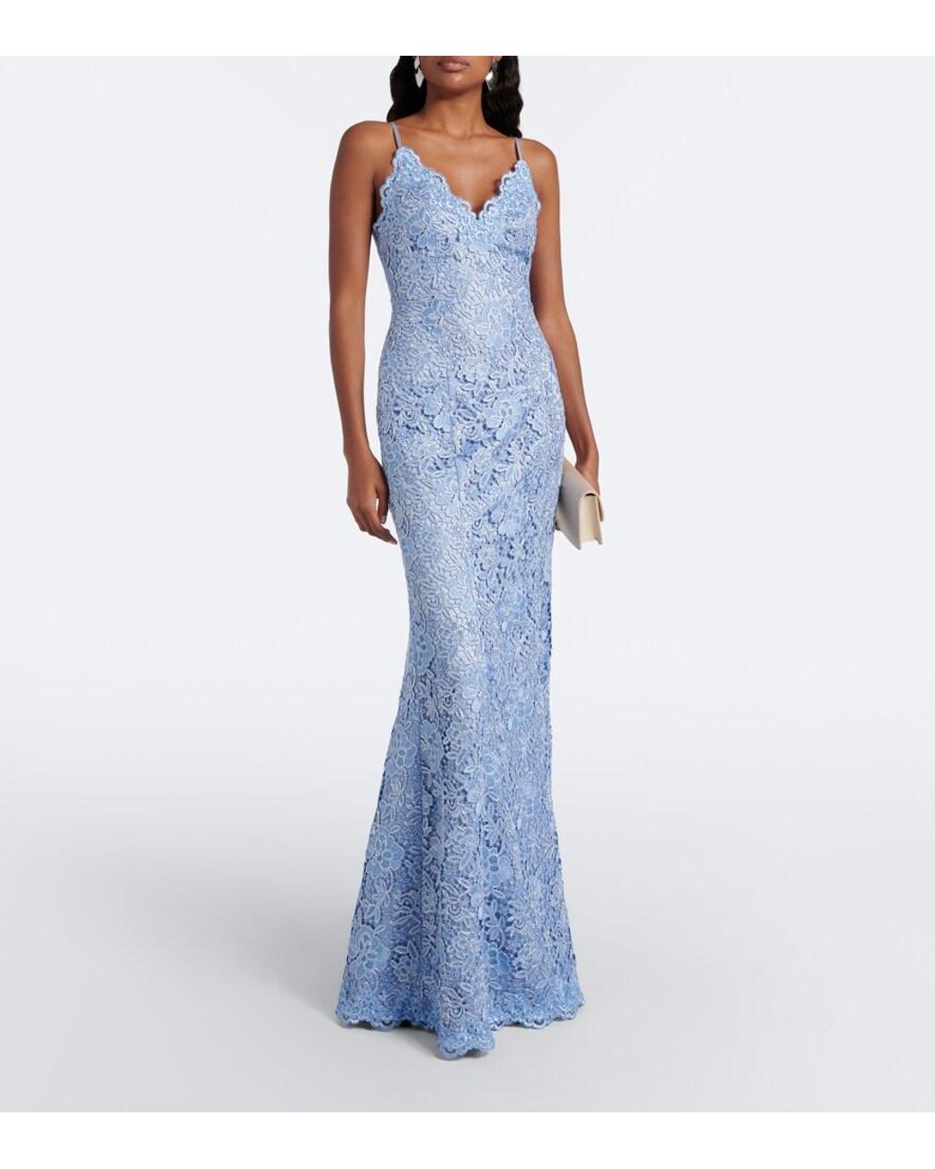 Rebecca Vallance Blue Nottingham Guipure Lace Gown