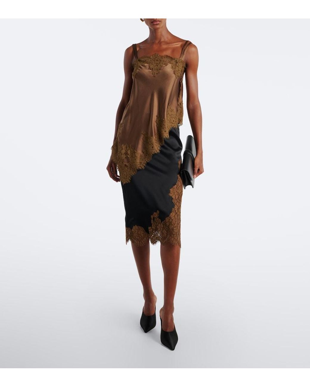 Dorothee Schumacher Brown Sense Of Shine Lace-Trimmed Silk-Blend Camisole