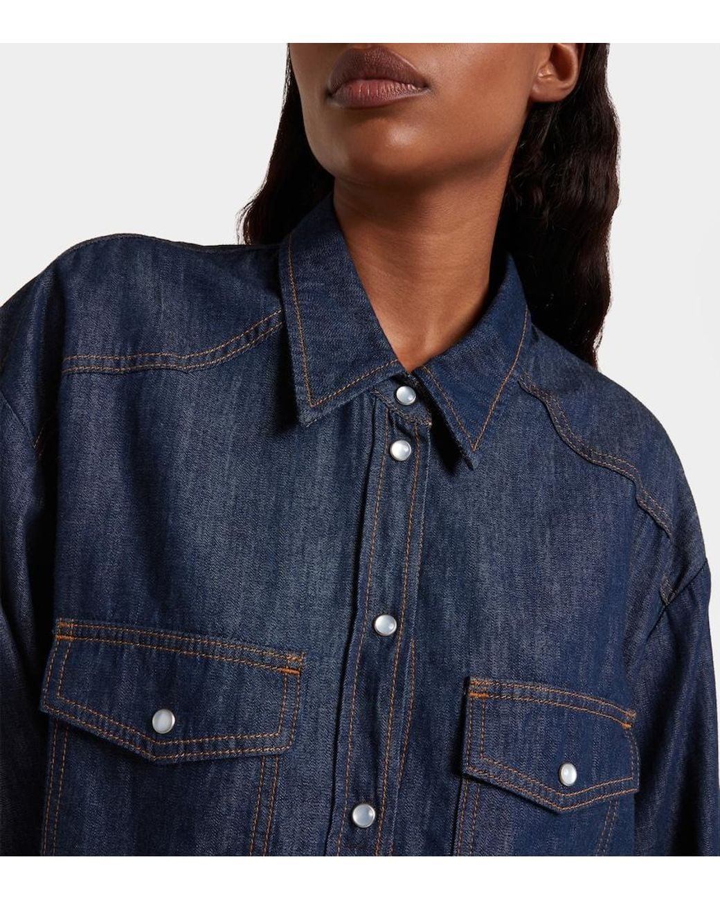Khaite Blue Grenon Asymmetric Denim Shirt