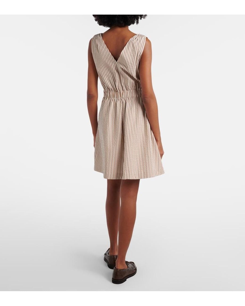 Brunello Cucinelli Natural Striped Cotton-Blend Minidress