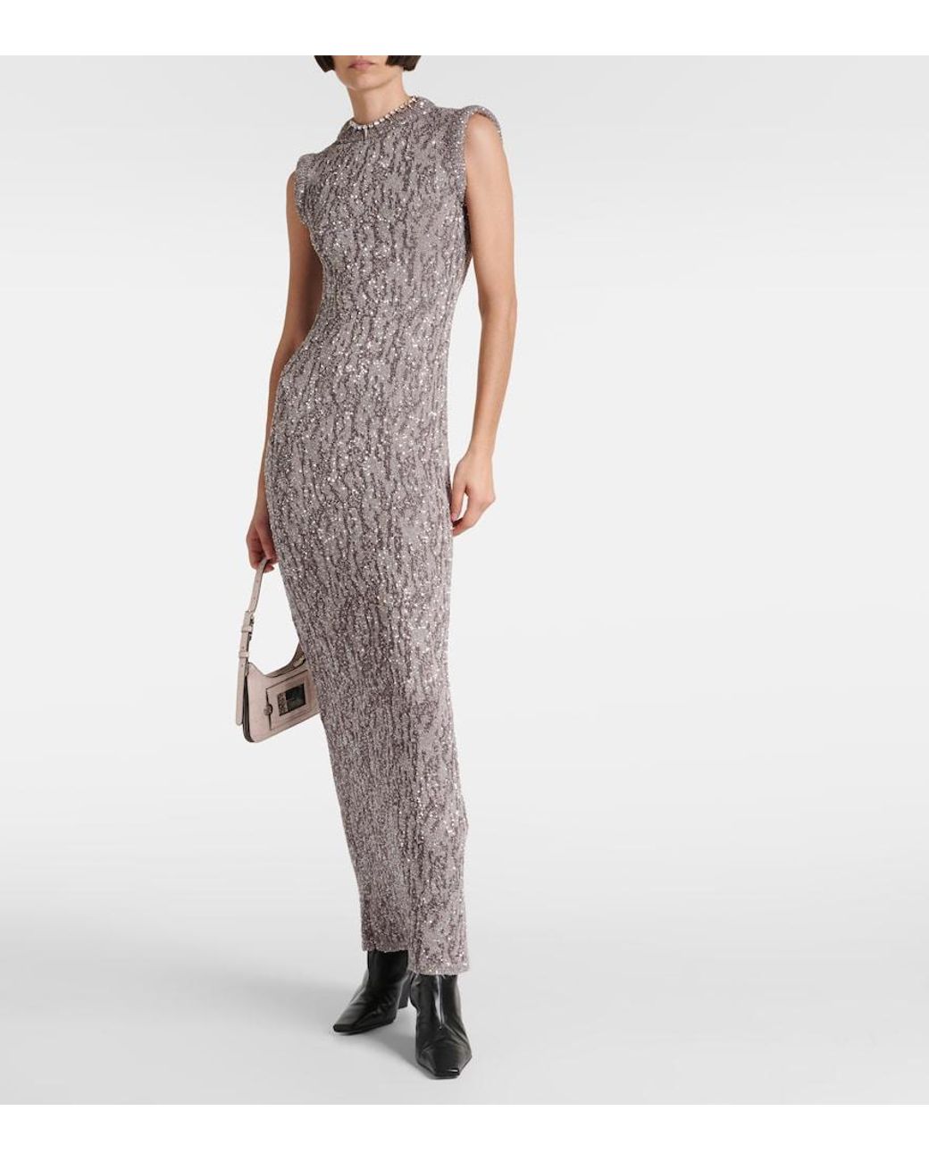 Acne Gray Sequined Jacquard Maxi Dress