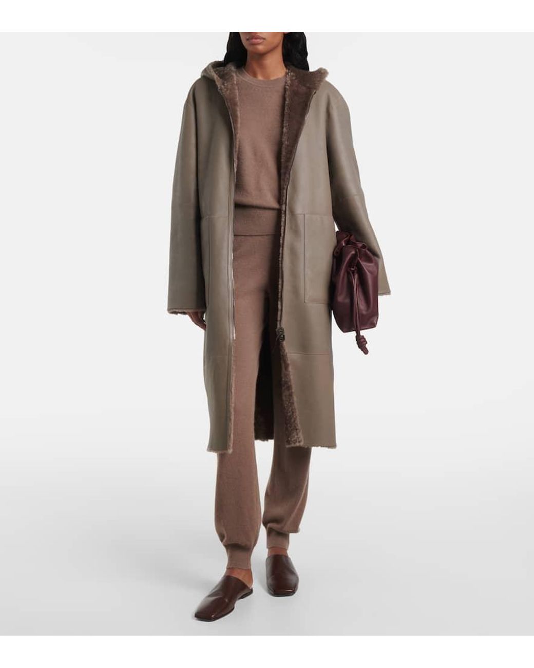 JOSEPH Reversible Shearling And Leather Hooded Coat in Brown | Lyst UK