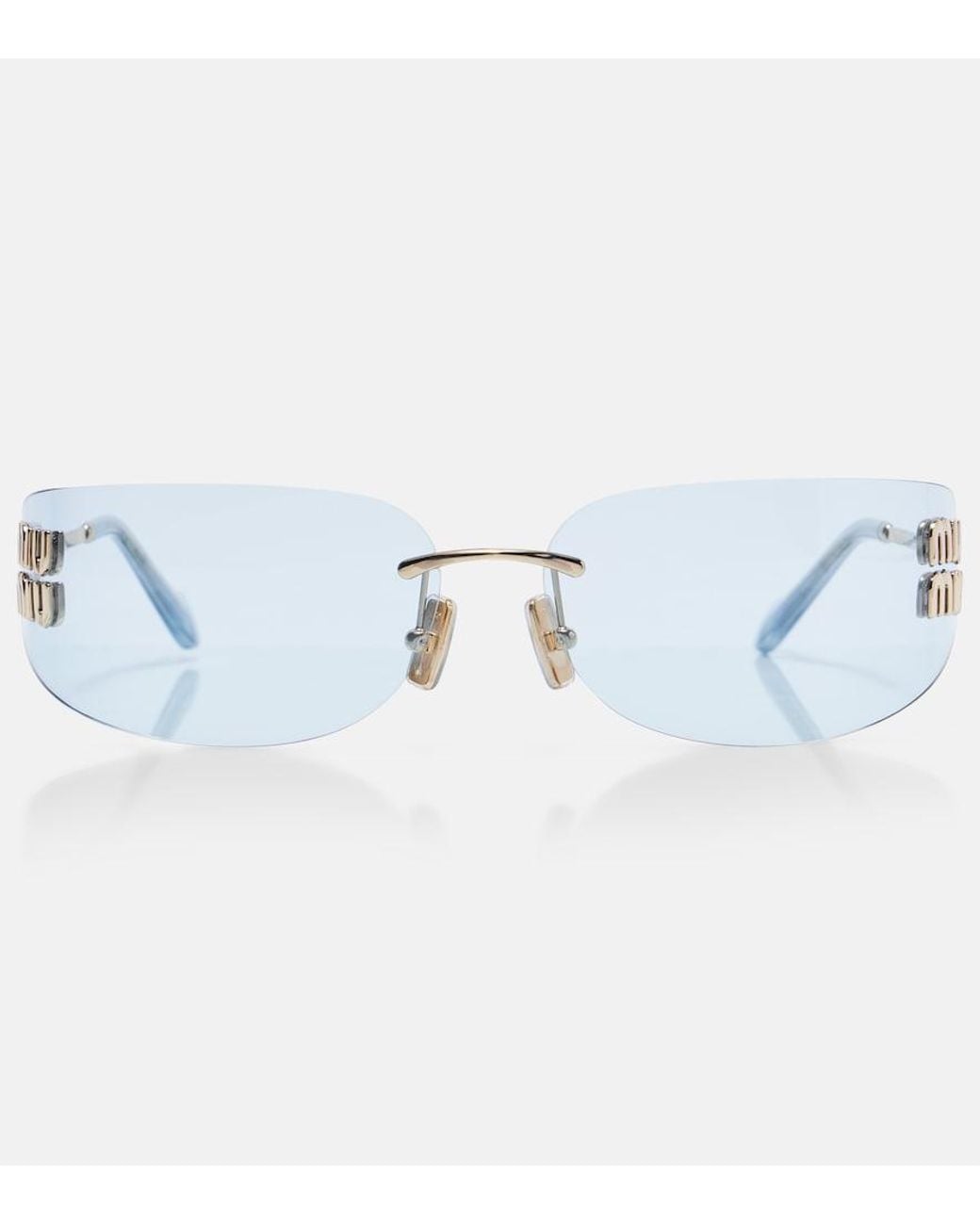 Miu Miu Blue Logo Rectangular Sunglasses