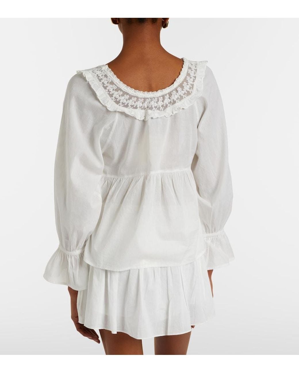 Posse White Danielle Lace-Trimmed Cotton Blouse