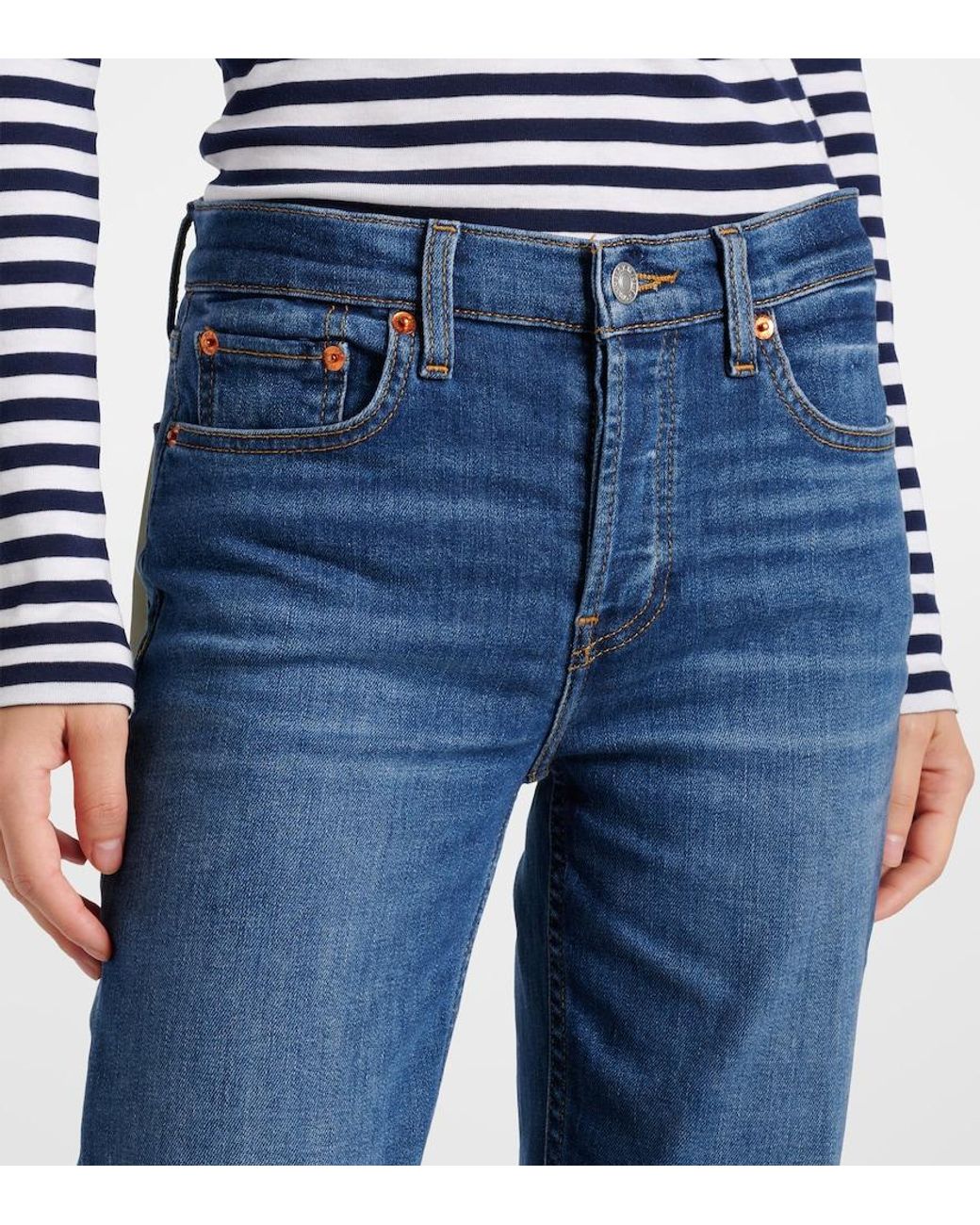 Re/done Blue Stove Pipe Mid-Rise Straight Jeans