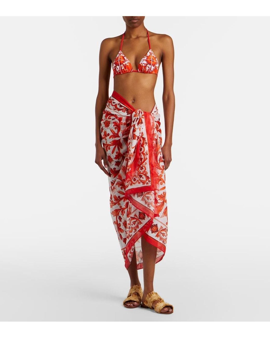 Dolce & Gabbana Red Majolica Cotton Beach Cover-Up