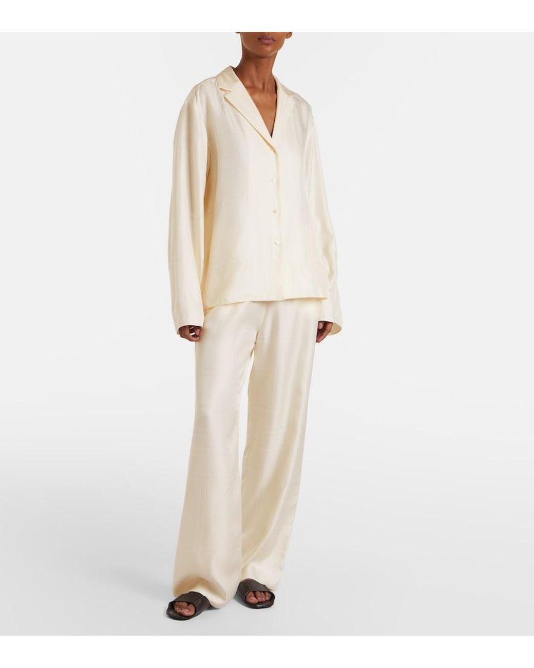 Totême Natural Monogram Silk Satin Pajama Shirt