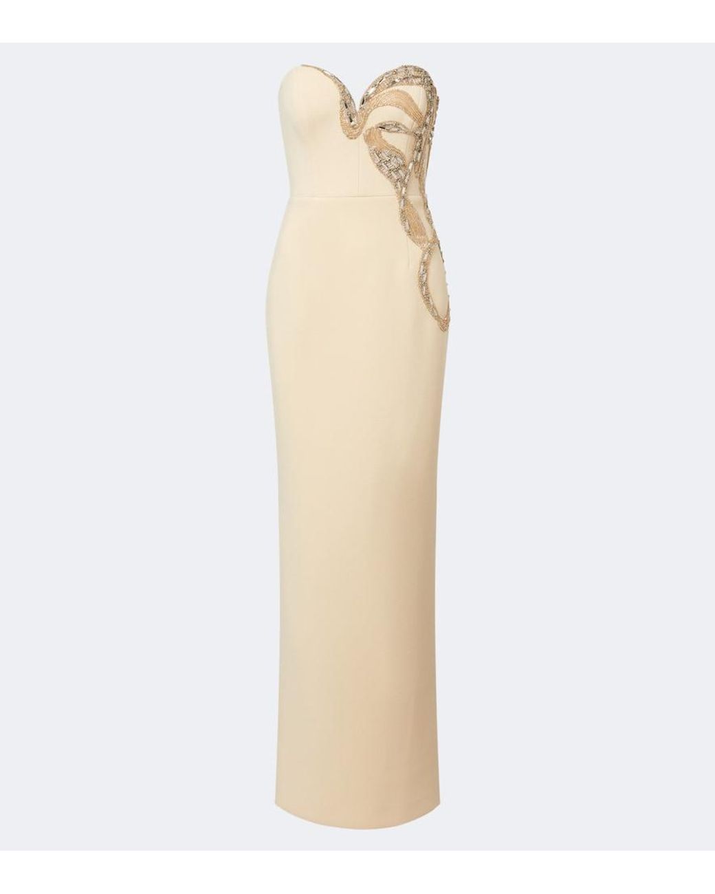 Rebecca Vallance Natural Aylin Embellished Crepe Bustier Gown