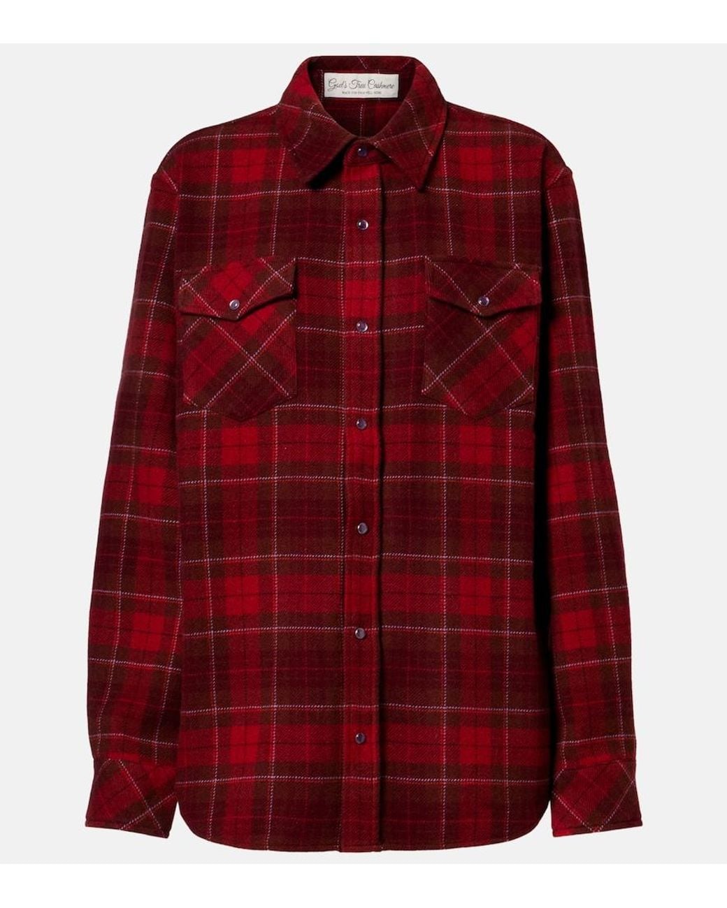 God's True Cashmere Red Love Tartan Cashmere Shirt With Amethyst