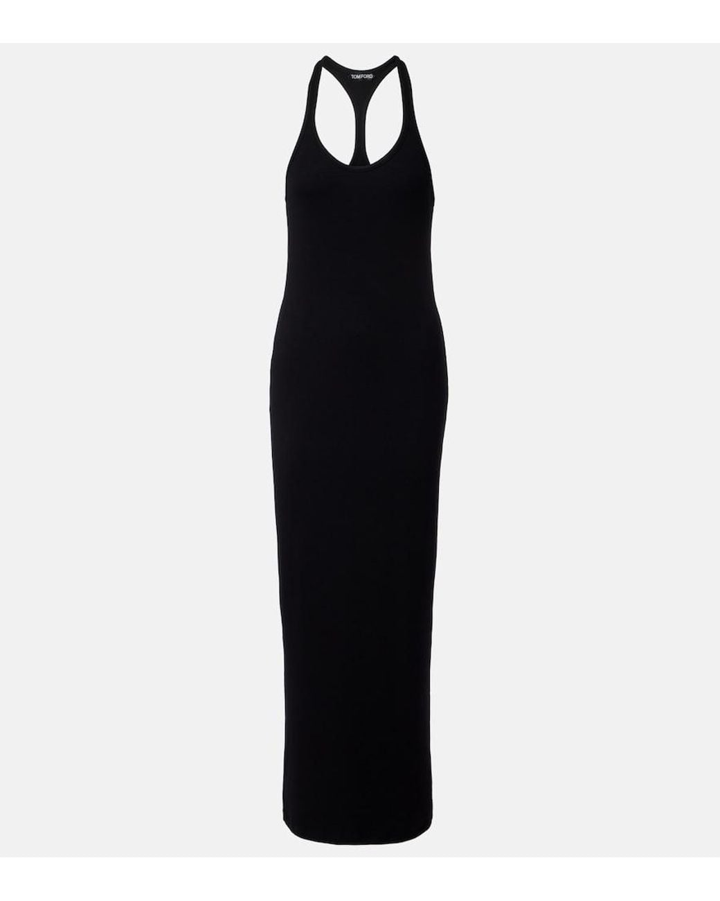 Tom Ford Black Ribbed-Knit Halterneck Jersey Maxi Dress
