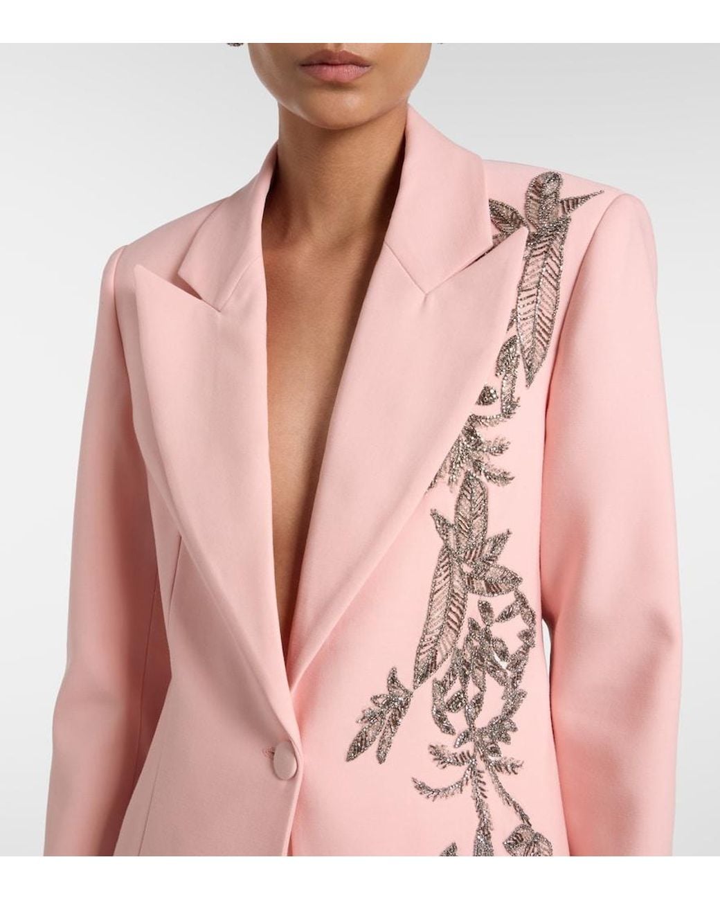 Costarellos Pink Lesia Embellished Wool-Blend Blazer