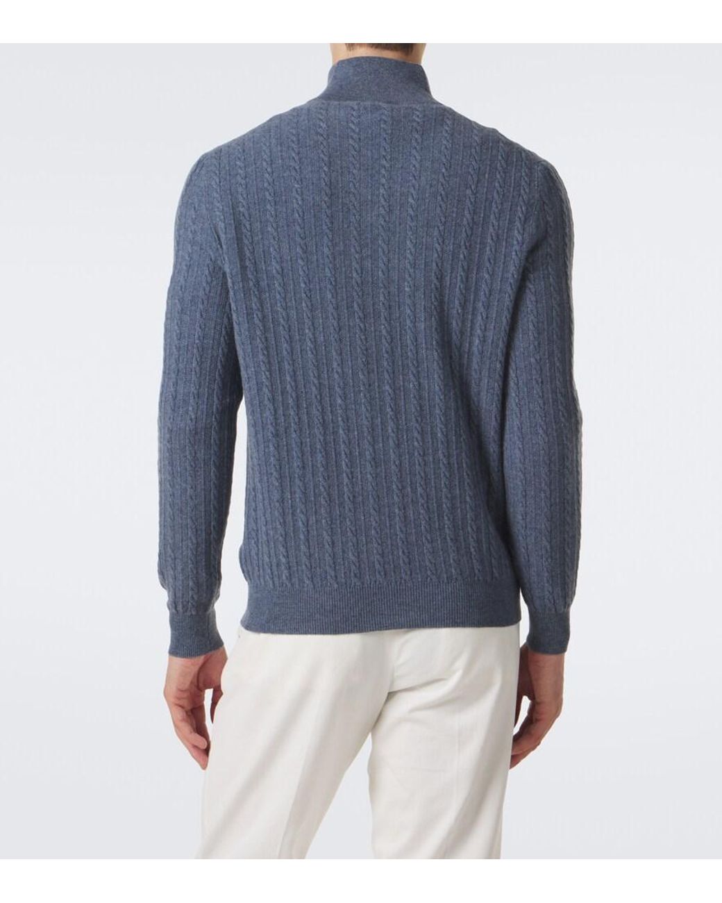 Fedeli Blue Cable-Knit Cashmere Half-Zip Sweater for men