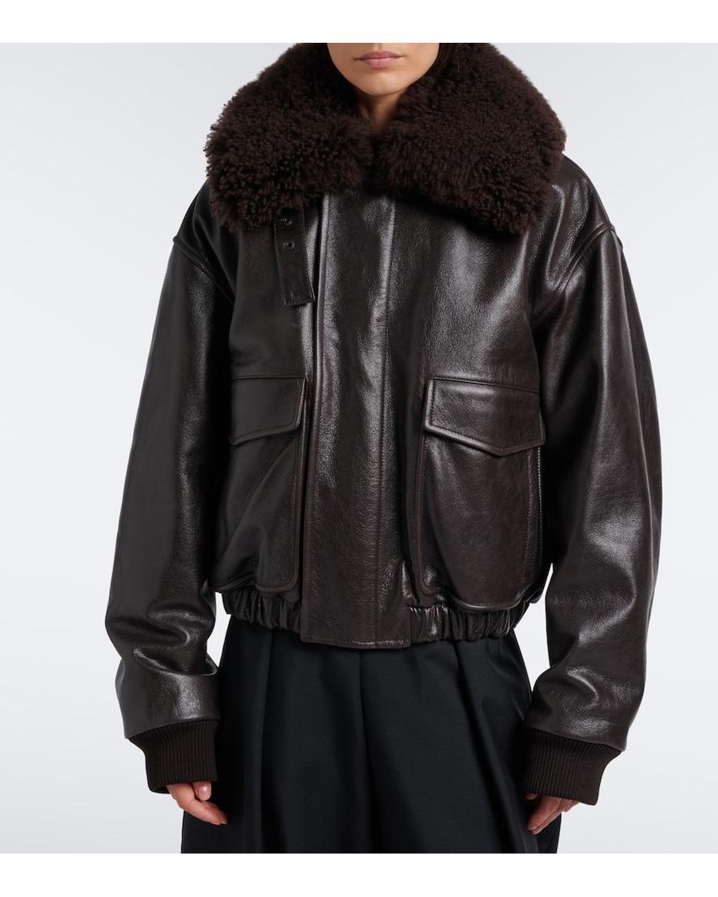 Lemaire Black Shearling-Trimmed Leather Blouson Jacket