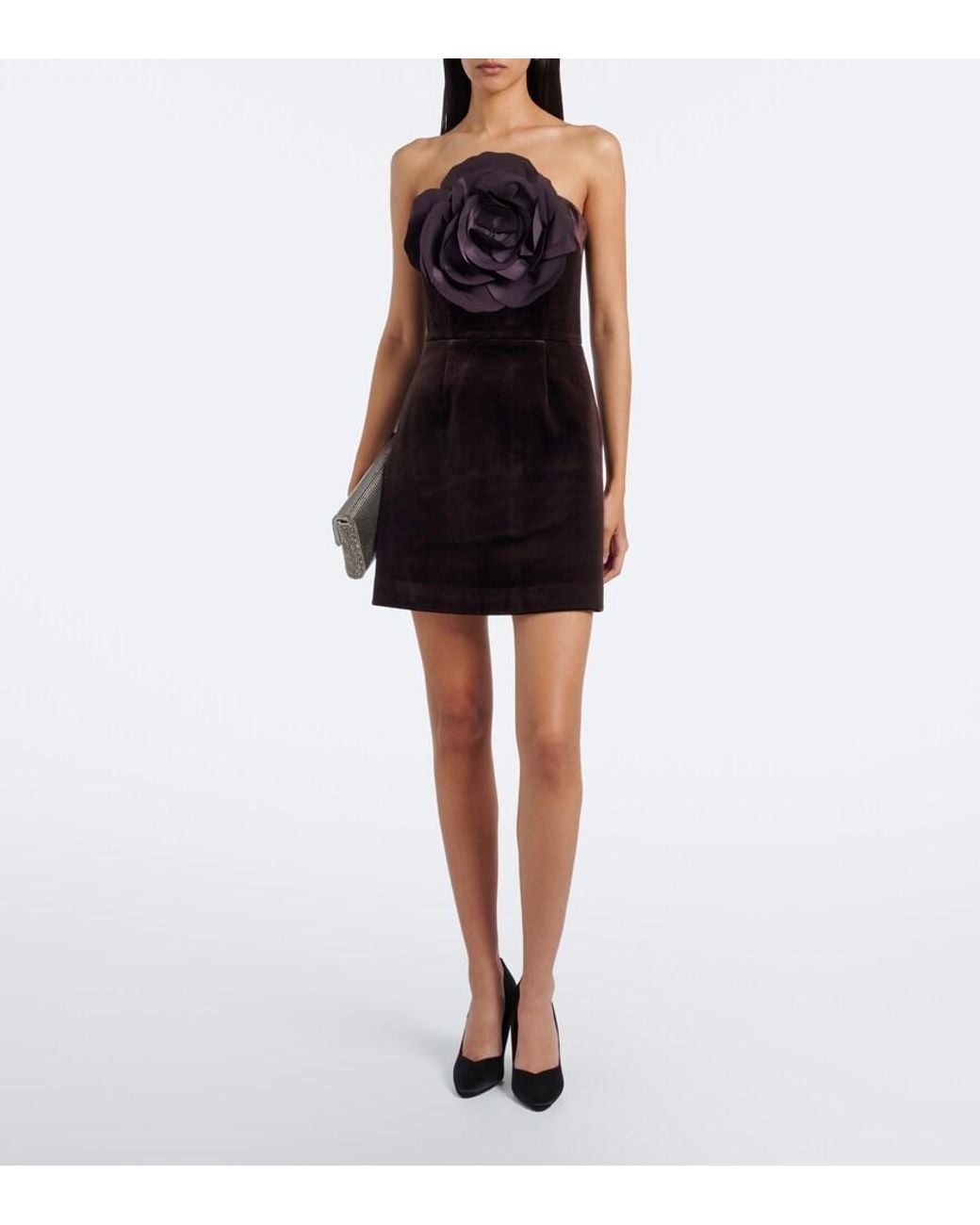 Rebecca Vallance Black Lois Floral-Applique Velvet Bustier Dress