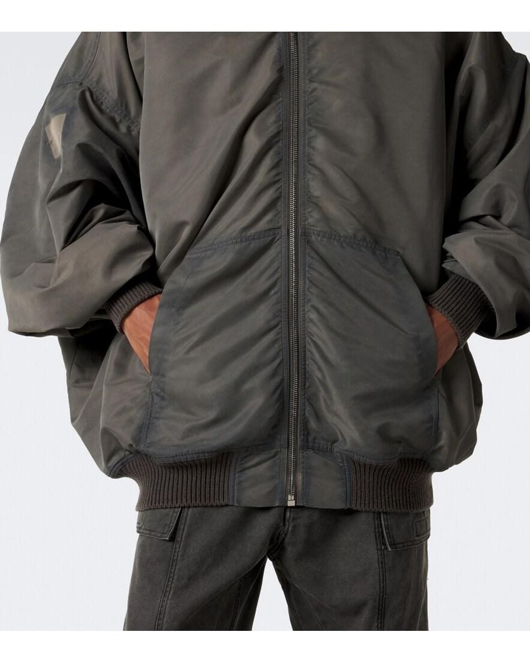 Rick Owens Gray Mountain Hun Satin Hooded Jacket for men