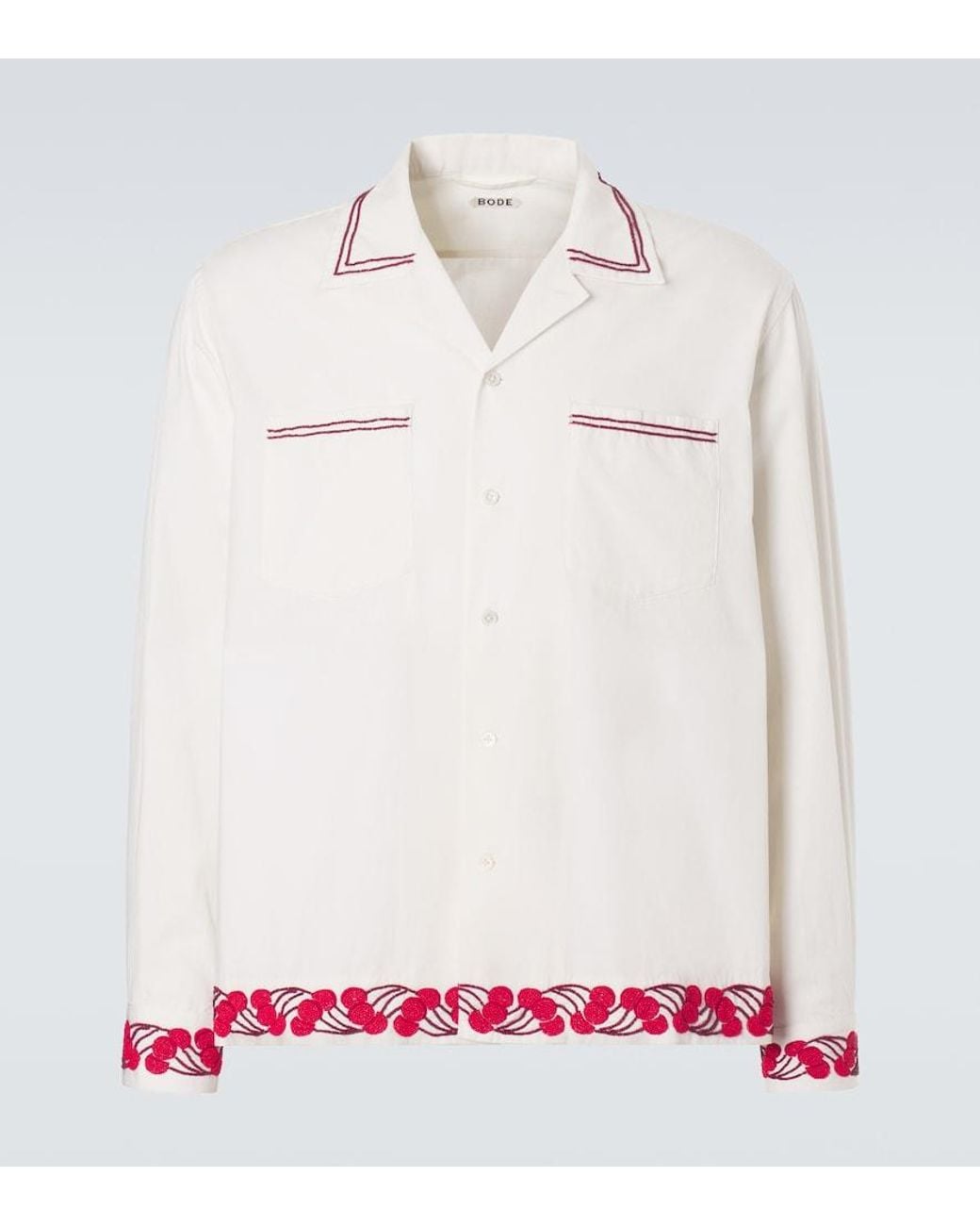 Bode White Cherry Lane Beaded Cotton Poplin Shirt for men