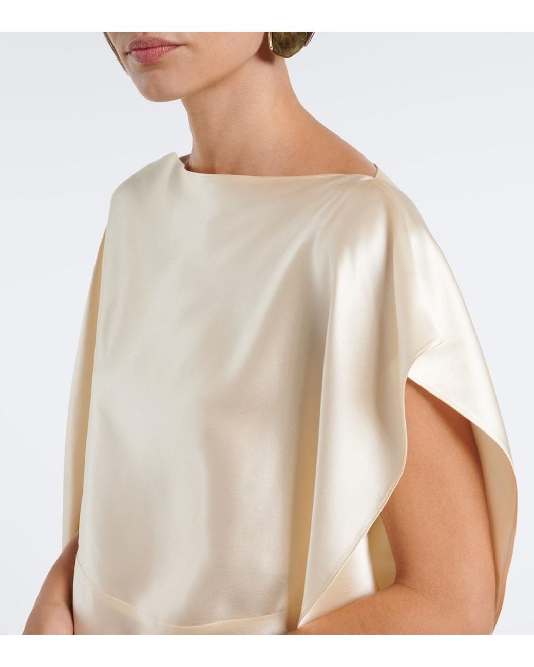 Magda Butrym Natural Asymmetric Draped Silk Satin Top