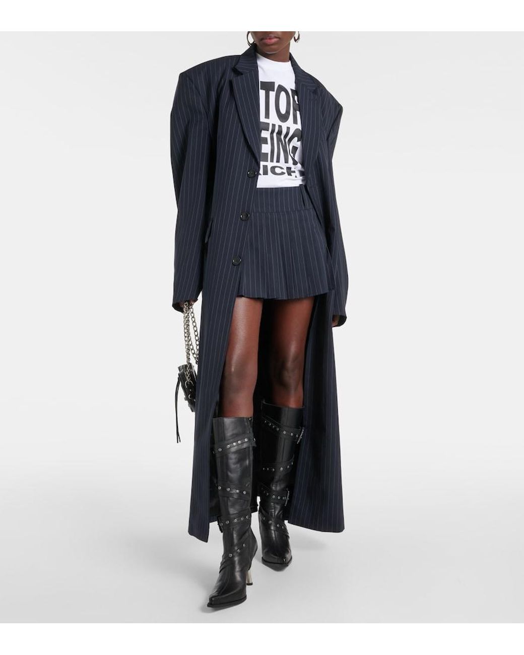 Vetements Blue Oversized Pinstriped Wool Coat
