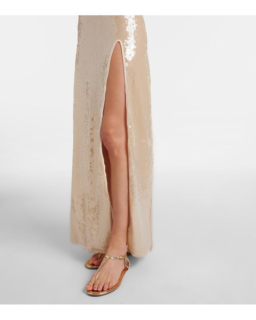 Oseree Natural Marylin Sequined Maxi Dress